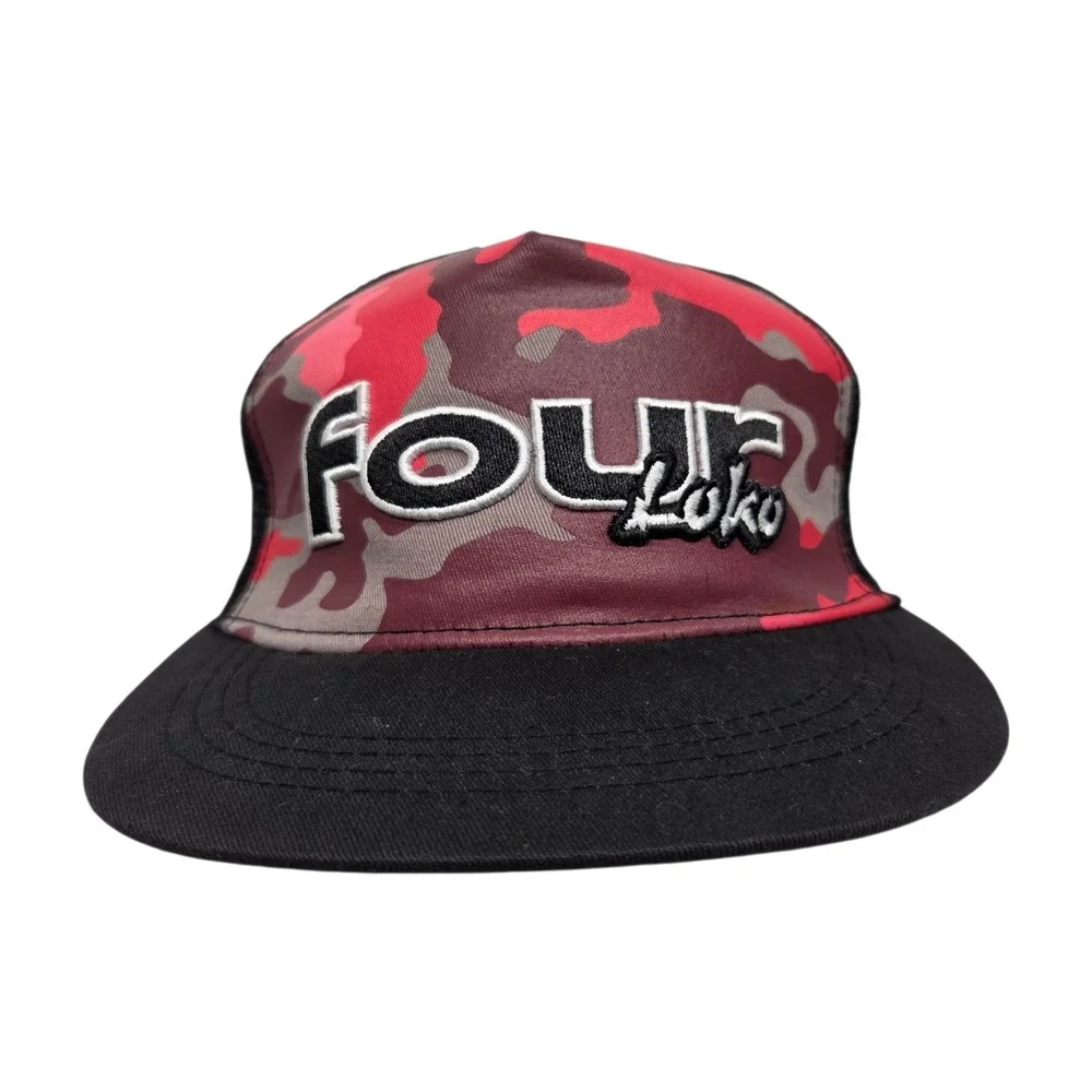 Four Loko Trucker Hat Mens Red Camo Mesh Back Snapback Promo Cap Promo Vtg
